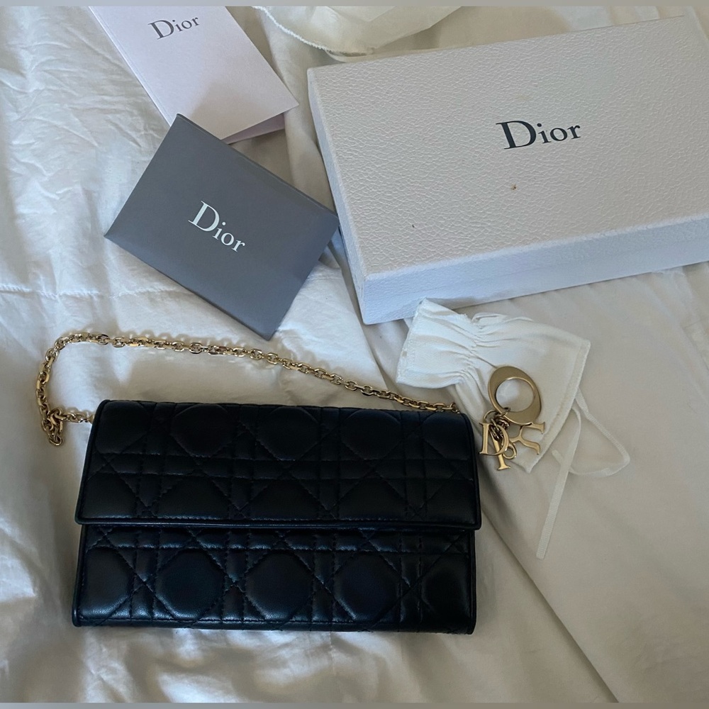 Dior Black Quilted Leather Chain Wallet - Picture 6 of 6